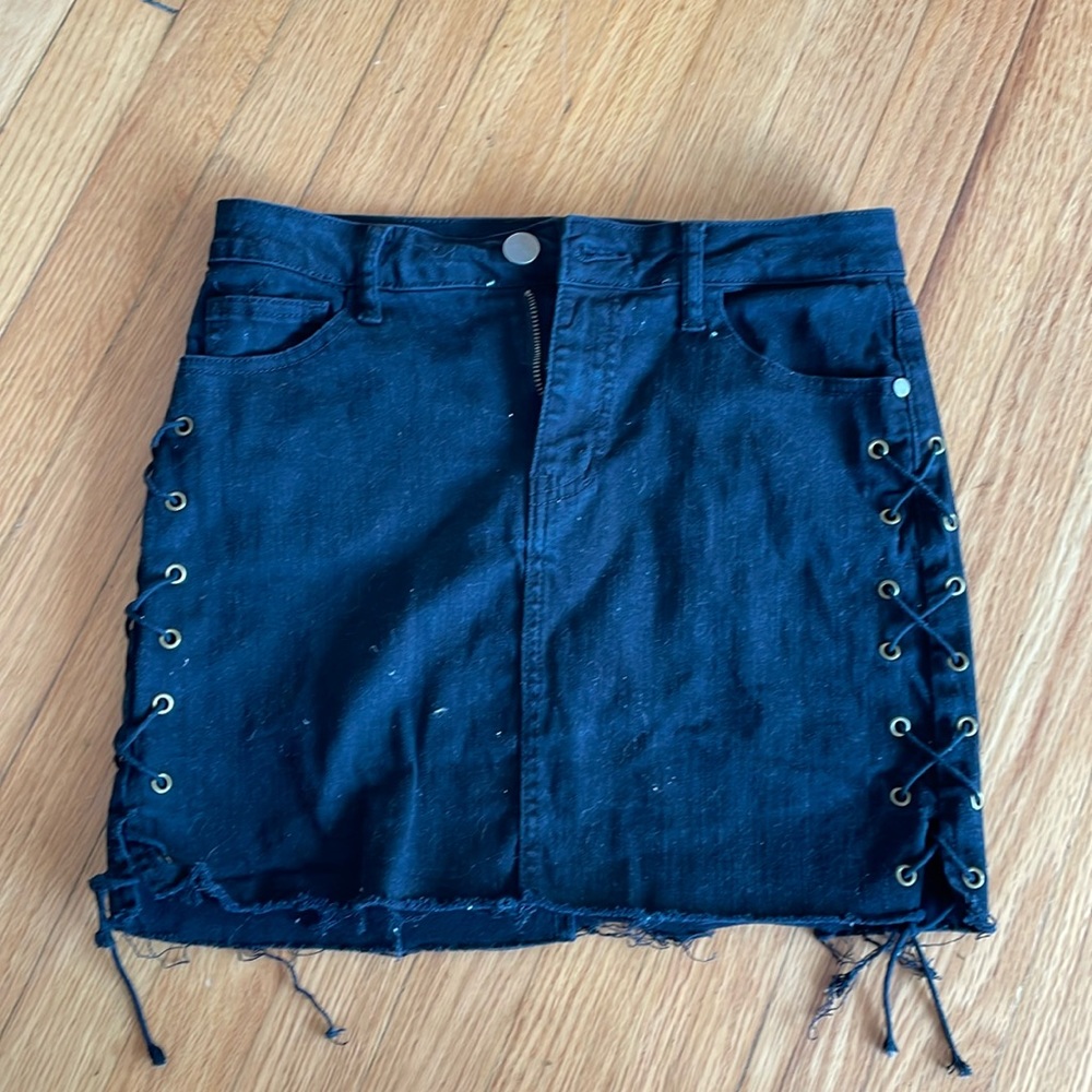 Distressed Black Jean Skirt